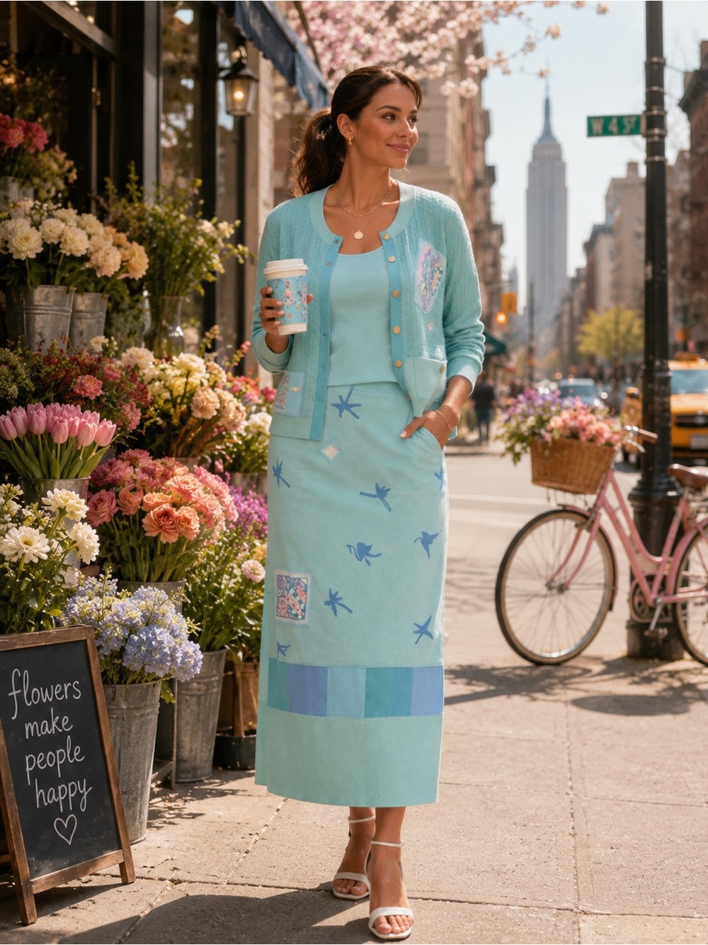 FAITH by Celia Forrester Uniquely Boho Chic Turquoise 3pc Jacket, Top & Skirt
